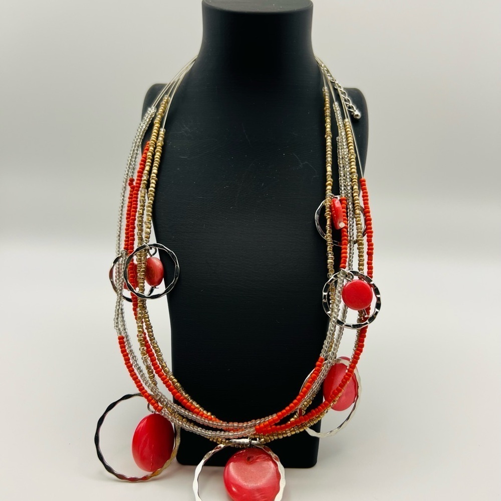 Elegant Red and Gold Multi-Strand Necklace